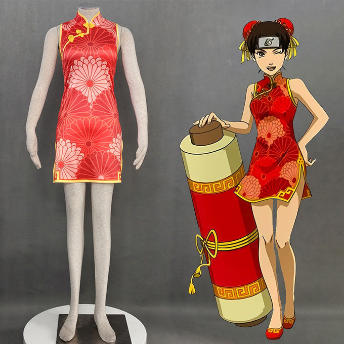 Anime Naruto Mobile Shippuden Cosplay Tenten Cheongsam Outfit Costume for Women and Kids Halloween