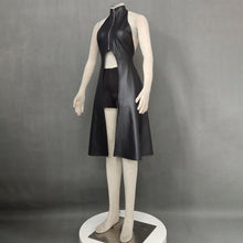 Load image into Gallery viewer, Sexy High Neck Front Zipper Black Faux Leather Halter Dress with Shorts Ninja Costume for Women Halloween