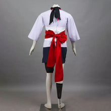 Load image into Gallery viewer, Lavender Ninja Kimono Top and White Apron Set with Red Obi Sash Cosplay Costume