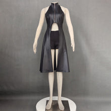 Load image into Gallery viewer, Sexy High Neck Front Zipper Black Faux Leather Halter Dress with Shorts Ninja Costume for Women Halloween