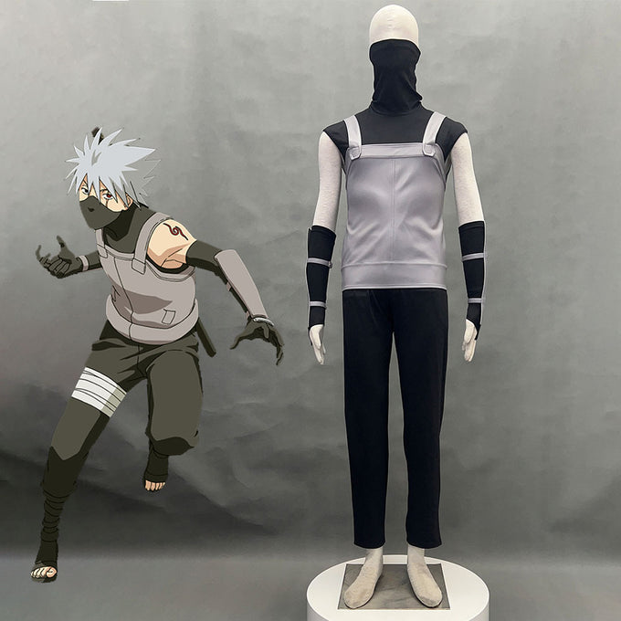 Naruto Costumes Hatake Kakashi Anbu Cosplay Mask Shirt Gray full Outfits for Men and Kids