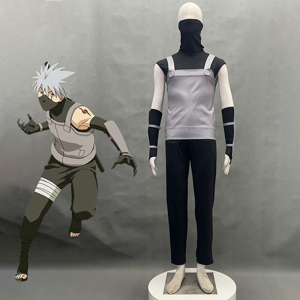 Naruto Costumes Hatake Kakashi Anbu Cosplay Mask Shirt Gray full Outfits for Men and Kids