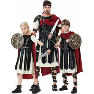 Spartan Warrior Costume Ancient Rome Gladiator Fighter Cosplay Full Suits for Men and Kids