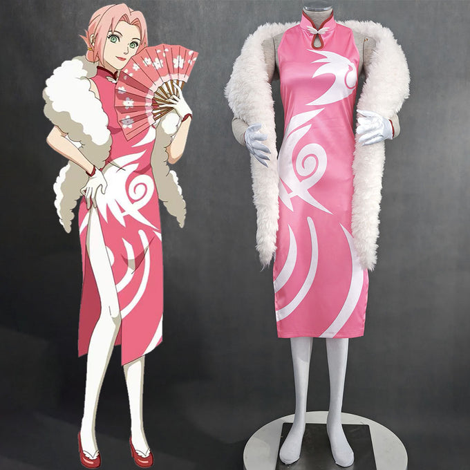 Anime Naruto Mobile Halloween Cosplay Sakura Cheongsam Dress Outfit for Women and Kids