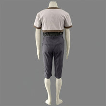Load image into Gallery viewer, Cream Short Sleeve Crop Jacket with Brown Trim and Black Fishnet Mesh Shirt with Grey Capri Pants Cosplay