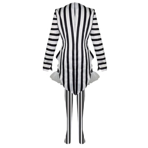 Black and White Vertical Stripes Suit Beetlejuice Lydia Deetz Cosplay Costume for Women and Kids