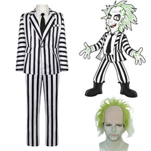 Load image into Gallery viewer, Black and White Vertical Stripes Suit Beetlejuice Lydia Deetz Cosplay Costume for Men and Kids