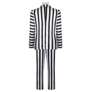 Black and White Vertical Stripes Suit Beetlejuice Lydia Deetz Cosplay Costume for Men and Kids