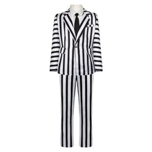 Load image into Gallery viewer, Black and White Vertical Stripes Suit Beetlejuice Lydia Deetz Cosplay Costume for Men and Kids