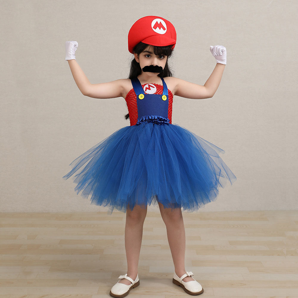 Kids Girl The Super Mario Bros Costume Blue Dress with Hat Set Birthda –  Jolly Costume