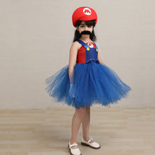 Load image into Gallery viewer, Kids Girl The Super Mario Bros Costume Blue Dress with Hat Set Birthday Party Cosplay Outfit Suit for Halloween