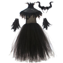 Load image into Gallery viewer, Kids Girl Maleficent Costume Evil Witch Cosplay Set With Cloak and Horn Hat For Halloween Party