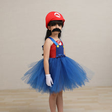 Load image into Gallery viewer, Kids Girl The Super Mario Bros Costume Blue Dress with Hat Set Birthday Party Cosplay Outfit Suit for Halloween