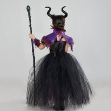Load image into Gallery viewer, Kids Girl Maleficent Costume Evil Witch Cosplay Set With Cloak and Horn Hat For Halloween Party