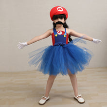 Load image into Gallery viewer, Kids Girl The Super Mario Bros Costume Blue Dress with Hat Set Birthday Party Cosplay Outfit Suit for Halloween