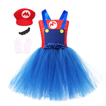 Load image into Gallery viewer, Kids Girl The Super Mario Bros Costume Blue Dress with Hat Set Birthday Party Cosplay Outfit Suit for Halloween