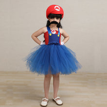 Load image into Gallery viewer, Kids Girl The Super Mario Bros Costume Blue Dress with Hat Set Birthday Party Cosplay Outfit Suit for Halloween