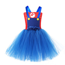 Load image into Gallery viewer, Kids Girl The Super Mario Bros Costume Blue Dress with Hat Set Birthday Party Cosplay Outfit Suit for Halloween