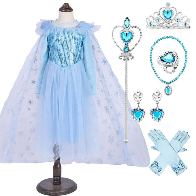 Kids Frozen Costume Princess Elsa Cosplay Birthday or Party Dress With Accessories