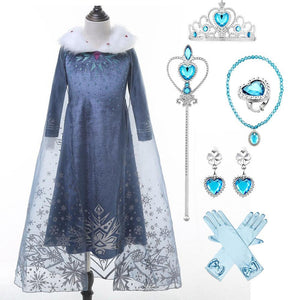Kids Frozen Costume Princess Elsa Anna Cosplay Birthday or Party Dress With Accessories