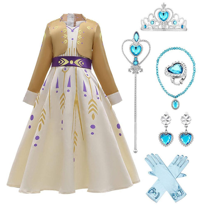 Kids Frozen Costume Princess Anna Cosplay Birthday or Party Dress With Accessories