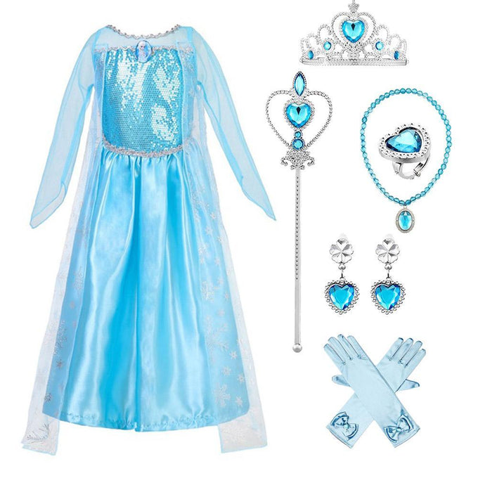 Kids Frozen Costume Princess Elsa Cosplay Birthday or Party Dress With Accessories