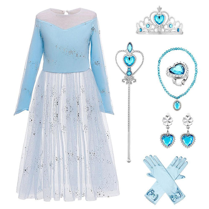 Kids Frozen Costume Princess Elsa Cosplay Birthday or Party Dress With Accessories