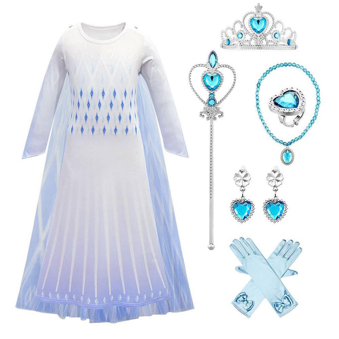 Kids Frozen Costume Princess Elsa Cosplay Birthday or Party Dress With Accessories