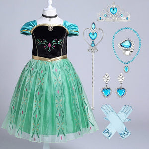 Kids Frozen Costume Princess Elsa Cosplay Birthday or Party Dress With Accessories