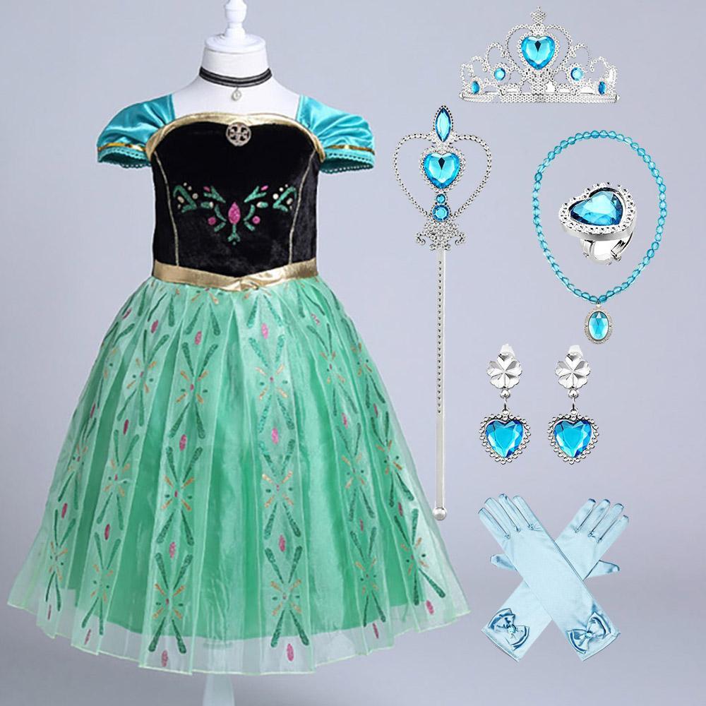 Kids Frozen Costume Princess Elsa Cosplay Birthday or Party Dress With Accessories