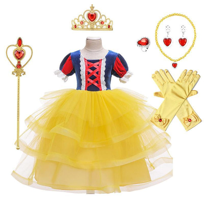 Princess Snow White Costume Generic Dress Up with Accessories for Girls Party
