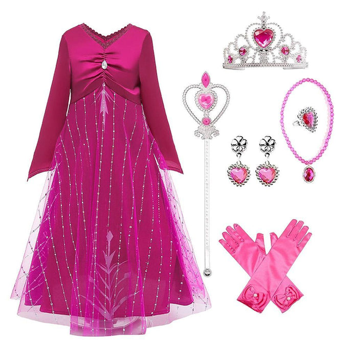 Kids Frozen Costume Princess Elsa Cosplay Birthday or Party Dress With Accessories