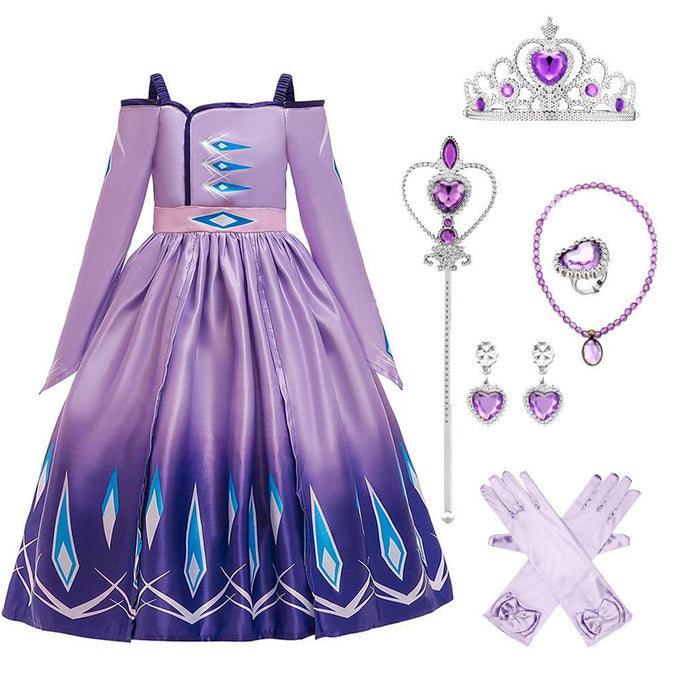 Kids Frozen Costume Princess Elsa Cosplay Birthday or Party Dress With Accessories