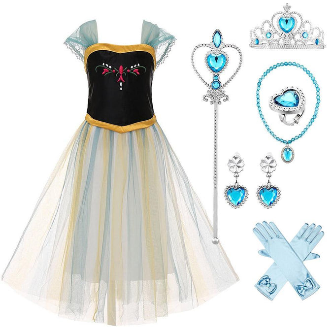 Kids Frozen Costume Princess Elsa Anna Cosplay Birthday or Party Dress With Accessories