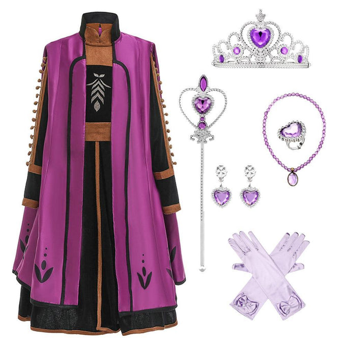 Kids Frozen Costume Princess Anna Cosplay Birthday or Party Dress With Accessories