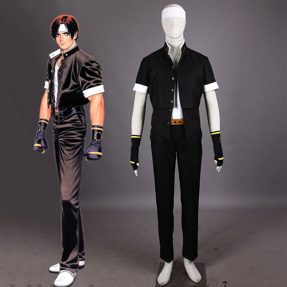 King of Fighters KOF Costume Kusanagi Kyo Cosplay Black Outfit with Gloves for Men and Kids