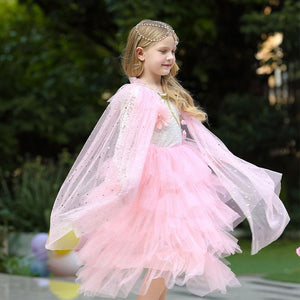 Kids Frozen Snow White Beauty and the Beast Costume Princess Elsa Anna Belle Cosplay Rainbow Capes Robe