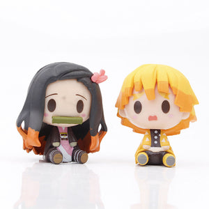 4Pcs Demon Slayer Figure Kamado Tanjirou Kamado Nezuko Figure Sitting Cute Chibi Toys