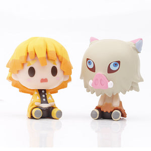 4Pcs Demon Slayer Figure Kamado Tanjirou Kamado Nezuko Figure Sitting Cute Chibi Toys