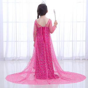Kids Frozen Costume Princess Elsa Anna Cosplay Maxi Long Dress With Accessories
