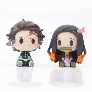 10Pcs Demon Slayer Figure Kamado Tanjirou Kamado Nezuko Figure Sitting Cute Chibi Toys