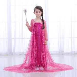 Kids Frozen Costume Princess Elsa Anna Cosplay Maxi Long Dress With Accessories