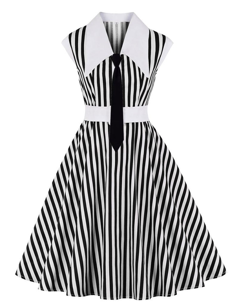Beetlejuice Costume Black and White Vertical Stripe Swing Dress With T –  Jolly Costume