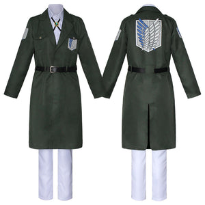 Unisex Attack On Titan Season 4 Costume Levi Eren Scout Regiment Cosplay Long Coat with Necklace