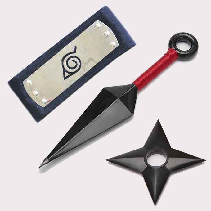 Naruto Leaf Village Headband And Ninja Weapons Set