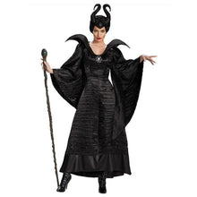 Load image into Gallery viewer, Women Maleficent Costume Evil Witch Cosplay Dress Set With Horn Hat For Halloween Party
