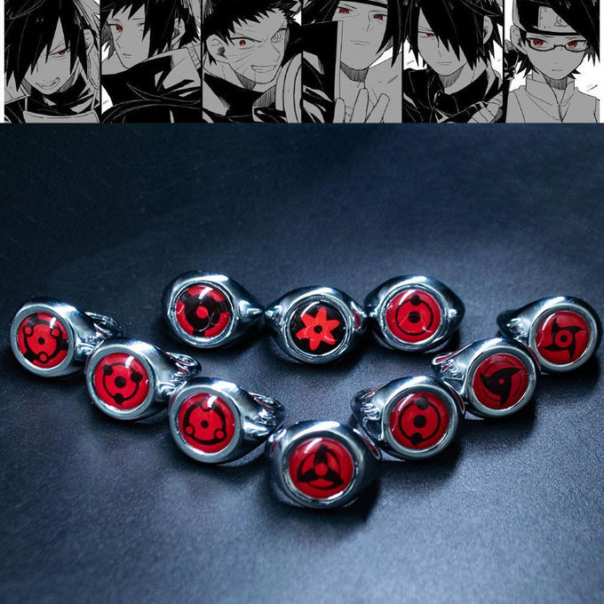 10PCS Naruto Accessories Uchiha Clan All Sharingan Printed Rings With Box