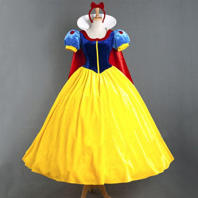 Snow White Costume Dress for Adult Classic Princess Cosplay with Cloak Headband