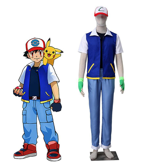Men and Kids Pokemon Costume Trainer Ash Ketchum Cosplay Full Sets