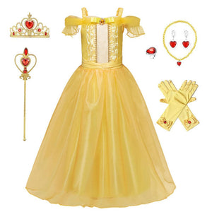 Kid's Beauty and the Beast Costume Princess Belle Costumes Yellow Dress With Accessories